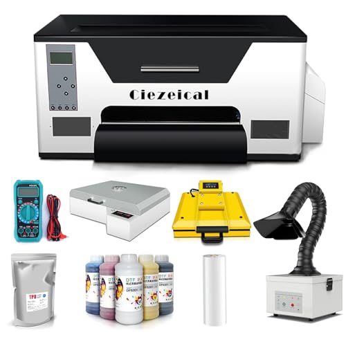 A3 XP600 DTF-Drucker, Kleiner Desktop-Drucker, CMYKW-Fünf-Farben-Tinte, mit weißer Tinte und automatischer Rührzyklusfunktion, geeignet für kleine Studios (XP600 Printer with Accessories F) von Ciezeical