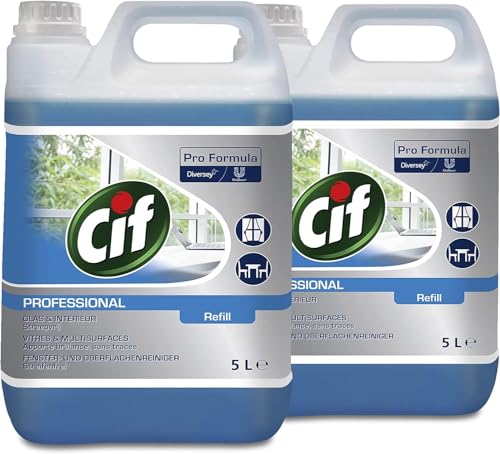 Cif Professional Glasreiniger, Fenster- und Oberflächenreiniger, universell einsetzbar für streifenfreien Glanz, professionelle Formulierung, 5L von Cif Professional