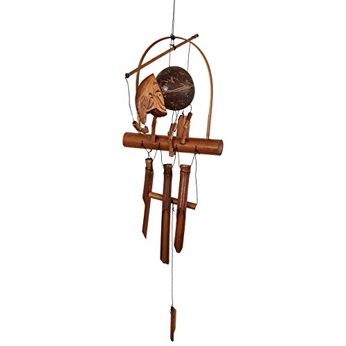 100cm Windspiel Holz Bambus Kokosnuss Elefant Feng Shui Afrika Bali Look Garten von Ciffre