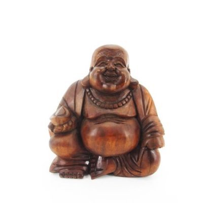 Ciffre 12cm Happy Buddha Sitzend Holz Geschnitzt Braun Bali Massivholz HB von Ciffre