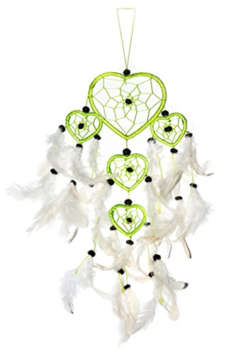 45cm x 9cm Neon Grün Dreamcatcher Herz Traumfänger Weiße Federn Dreams von Ciffre