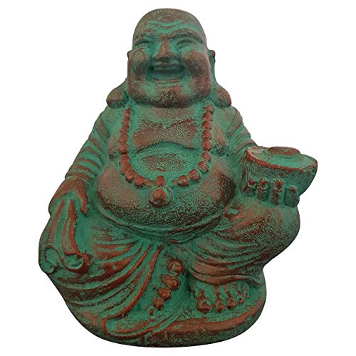 Ca. 13cm - 15cm Happy Buddha ca. 1 Kilo schwer Antik Look Massiv Steinfigur Skulptur Feng Shui Garten Deko Wetterfest Lawa Steingus von Ciffre