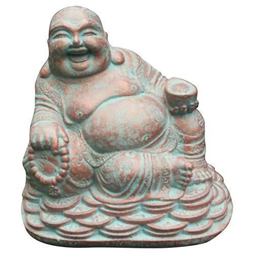 Ciffre 25cm Happy Buddha Grün 23cm x 25cm x 29cm Antik Look Massiv Steinfigur Skulptur Feng Shui Garten Deko Wetterfest Lawa Steingus von Ciffre
