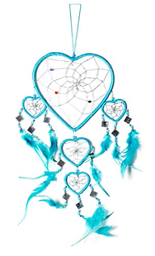 Großes 50cm x 16cm Traumfänger Dreamcatcher Knall Türkises Herz Türkis Silber Spiegel von Ciffre