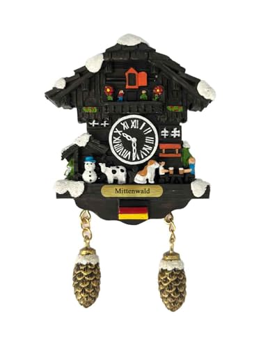Ciffre Winter Kuckucksuhr Magnet Souvenir – Kühlschrankmagnet Alpen Hütte Wetterhaus – Andenken Deko – Holzoptik – Geschenk Idee – Mitbringsel Sammler Reisemagnet mit Kupfer Label - Mittenwald von Ciffre