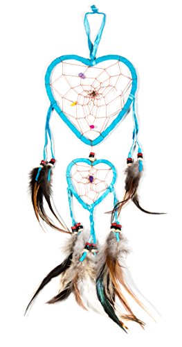 Traumfänger Dreamcatcher Traum Fänger Kinder Schlafzimmer Deko Blau Ca. 40cm x 11cm Türkis Echt Leder Herz M44 von Ciffre