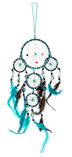 Traumfänger Dreamcatcher Traum Fänger Kinder Schlafzimmer Deko Blau Ca. 40cm x 9cm Türkis Schwarz Spiegel 5 Ringe M26 von Ciffre