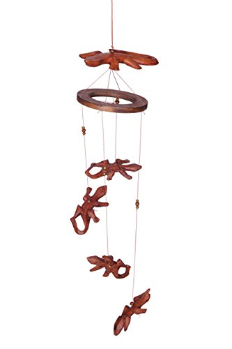 Windspiel Mobile Holz viele kleine Geckos Braun Ca. 55cm von Ciffre