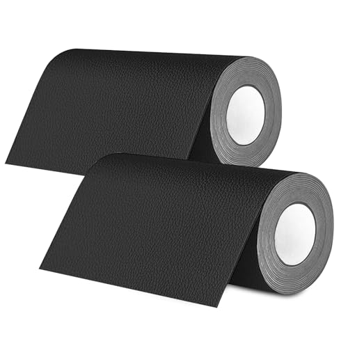 Cigrubo 2 Stücke Kunstleder Selbstklebend 10 x 160 cm, Leder Reparatur Set Schwarz, Lederflicken Lederreparatur, Reparaturset Patch Selbstklebende, für Möbel, Sofas, Autositze, Handtaschen, Jacken von Cigrubo