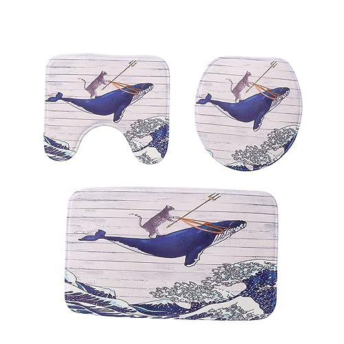 Ciieeo Toilettenzubehör Badezimmer-Set 45 X 75 cm 3-teilig Japanische Katzen- Und Wal-badematte Und Sitzbezug Leicht Zu Reinigen von Ciieeo
