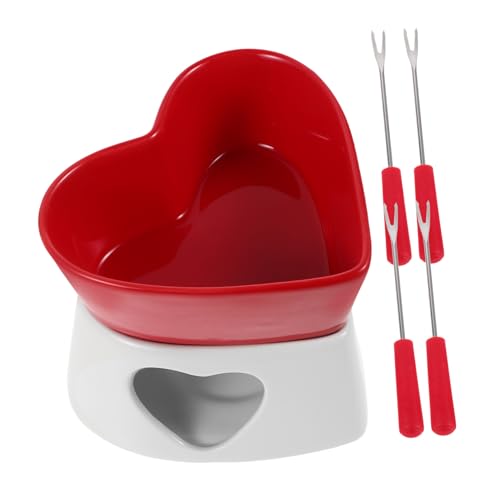 Ciieeo 1 Satz Keramischer Herz Fondue Topf mit Gabeln für Butter und Dessert Eleganter Schmelzbehälter für Partys und Besondere Anlässe von Ciieeo