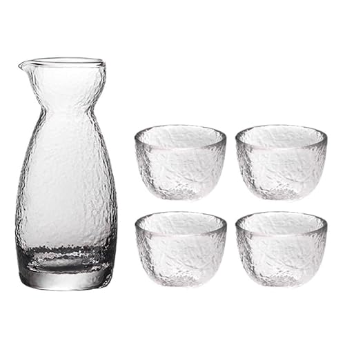 Ciieeo 1 Set Sake im japanischen Stil, Hammermuster, mit Topf und Bechern, transparente Gläser für Zuhause, sicheres und geruchloses Trinkgeschirr für Sake von Ciieeo