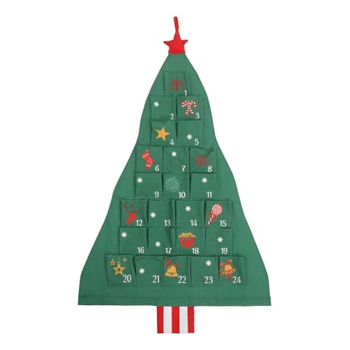 Ciieeo 1 Set Weihnachts-Adventskalender zum Befüllen 2024, wiederverwendbarer Kalender mit 24 großen Taschen zum Selbstbefüllen, hängender Advents-Countdown bis Weihnachten, Grün von Ciieeo