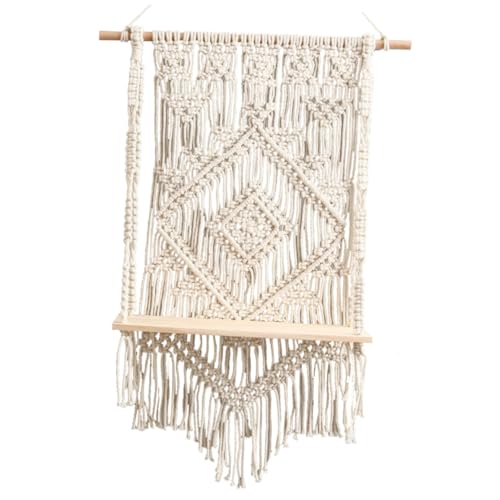 Ciieeo 1 Stück Handmade Macrame Shelf Bohemian Wandregal aus Baumwollseil für Wohnzimmer Schlafzimmer und Büro Multifunktionales Wanddekor und Aufbewahrungslösung von Ciieeo