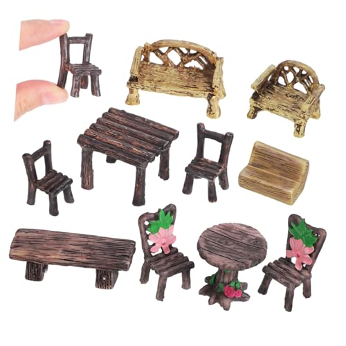 Ciieeo 10stücke Miniatur Gartenmöbel Teiliges Resin Figuren Für Landschaft Rustikale Mini Tische Und Stühle Für Feengarten Und Miniatur Dekoration von Ciieeo