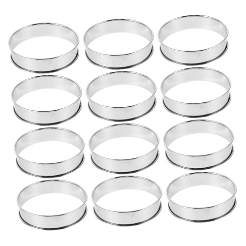 Ciieeo 12 Stück Teiliges Edelstahl Crumpet Ringe Antihaftbeschichtete Runde Backformen für Kuchen Kekse Pfannkuchen Vielseitige Platzsparende Gebäck Muffinringe für Einfache Herstellung von Ciieeo