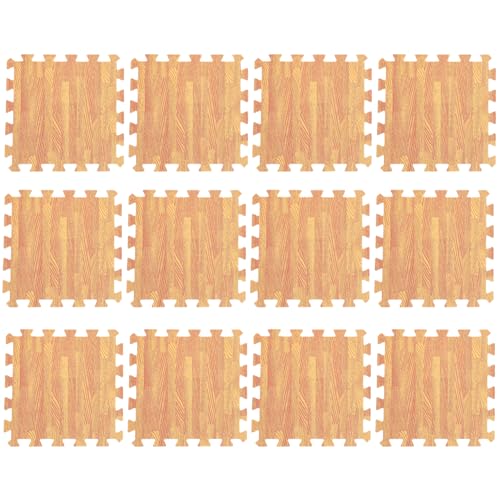 Ciieeo 12 Stück Teiliges Holzmaserung Puzzlematten Schaumstoff Krabbelmatte für rutschfest Waschbar für Spielbereich und Babyschutz von Ciieeo