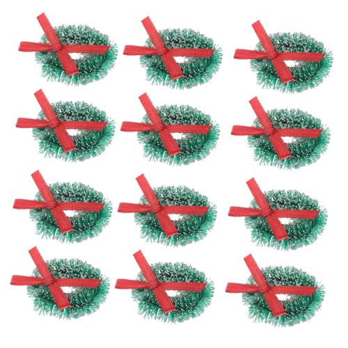 Ciieeo 12 Stück Teiliges Mini Weihnachtskranz Sisal Grüne Mini-girlanden mit Schleife Dekorative Kleine Weihnachtsanhänger für Puppenhäuser und Festliche Deko von Ciieeo