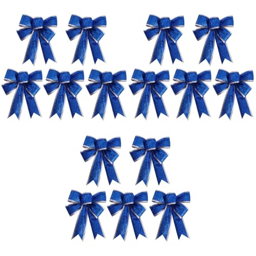 Ciieeo 15 Stück Glitzerndes Weihnachtsband Schleife Geschenkknoten Band Ornamente Weihnachtsbaum Geschenke Dekoration (Blau) von Ciieeo