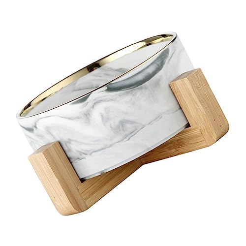 Ciieeo 1Satz Nordischen Reisschalen im Marmor Look für Haustiere Holzständer für Wasser und Futter Hochwertiges Keramikmaterial mit Goldenen Akzenten von Ciieeo