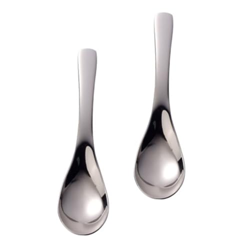 Ciieeo 2 Stück Edelstahl Kinderlöffel Glatte Oberfläche Gebogener Griff Sicherer Lernlöffel für Reis und Suppe Geburtstag von Ciieeo