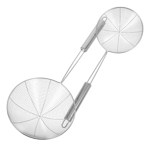Ciieeo 2 Stück Edelstahl Spinnensieb mit Langem Hitzebeständigem Griff Vielseitiger Großer Küchenschaumlöffel für Frittieren Kochen und Abseihen Platzsparendes Design für den von Ciieeo