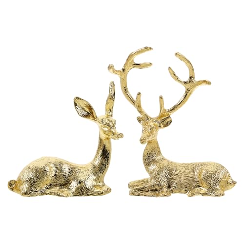 Ciieeo 2 Stück Goldene Rentier-Weihnachtsdekoration Goldene Elchfigur Sitzende Hirschstatue Miniaturen Für Heimdekoration von Ciieeo