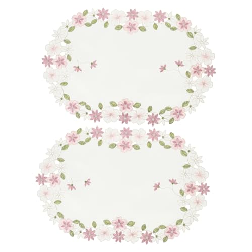 Ciieeo 2 Stück Pastorale Tischdecke Spitzenpapier Tischsets Weihnachtstischdecke Bestickter Blumen Tischläufer Bestickte Vasenunterlagen Rustikale Tischdecke Vintage Grün Satin von Ciieeo