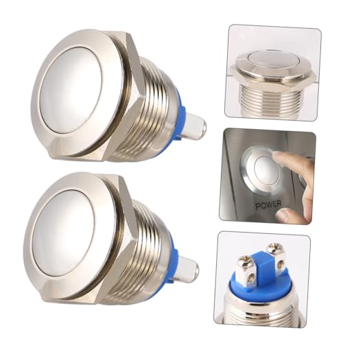Ciieeo 2 Stück Runder Wasserdichter Edelstahl Druckknopf Schalter Momentaner Metall Push Button für Türklingel Elektrokontrolle und Haushaltsgeräte von Ciieeo