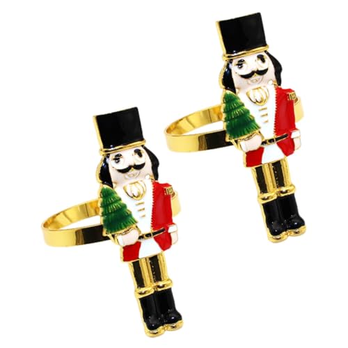 Ciieeo 2 Stück Serviettenringe Nutcracker Design Weihnachtsdeko Napkin Rings Wiederverwendbar Langlebig Tischdekoration Festlich Napkin Decor Accessory von Ciieeo