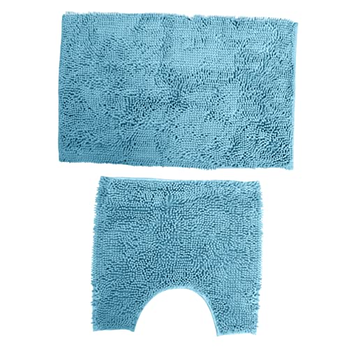 Ciieeo 2 Stück Teiliges Chenille Badezimmer Set rutschfeste Saugfähige Badematte für Küche Balkon und Waschraum Waschbarer Teppich Sanftem Blau Fluffiges und Pflegeleichtes Material von Ciieeo