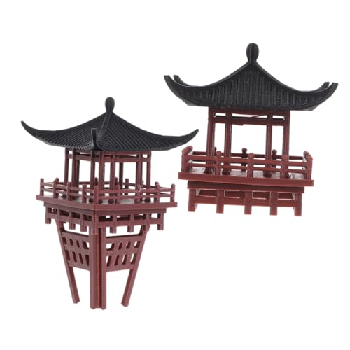 Ciieeo 2 Stück Teiliges Miniatur Chinesischer Pavillon Ornament Leicht Tragbar Schwebende Struktur mit Halter Klassischer Stil Vielseitige Bonsai Dekoration für Aquarium und von Ciieeo