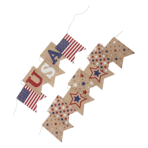 Ciieeo 2 Stück Vintage Amerikanische Unabhängigkeitstag Wimpel Teiliges aus Strapazierfähigem Sackleinen Patriotische Partydekoration für Innen und Außen Einfach zu Montieren von Ciieeo