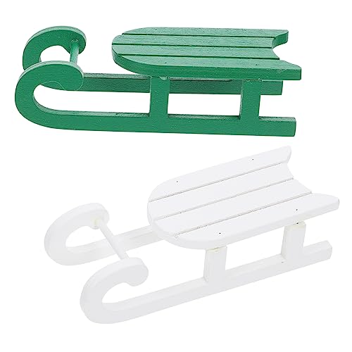 Ciieeo 2 Stück Weihnachtsschlitten Holzornamente Kreative Deko für Zuhause Miniatur Weihnachtsdeko Weiß und Grün für Familien Langlebiges und Sicheres Material von Ciieeo