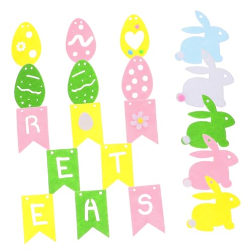 Ciieeo 3 Stück Filz Hasen Banner Party Kaninchen Dekoration Geburtstag Innen Thema Hintergrund Mädchen Wimpelkette Filzgirlanden Bunte Eier Banner Ostereier Girlanden von Ciieeo