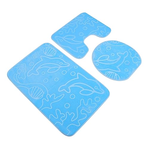Ciieeo 3 Stück rutschfeste Saugfähige Badematte Set für Teiliges Cartoon Badezimmerteppich Set Blauer Delfin mit Rutschfestem Toilettensitzbezug und Bequem für Bad von Ciieeo