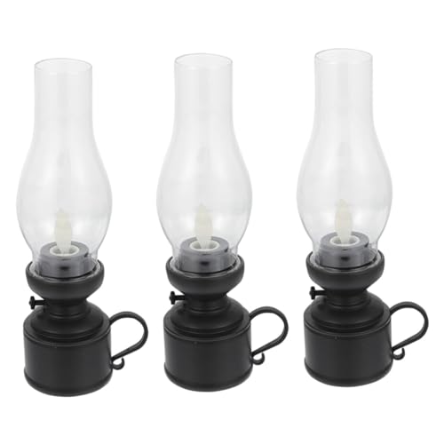 Ciieeo 3 Teilige LED Petroleumlampe Vintage Schreibtischlaternenhalter Polsterbesatz Flackernde Heimlichter Schreibtischlampe LED Kerze Petroleumlampe Dekorlampen Dekorationen von Ciieeo