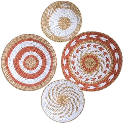 Ciieeo 4 Stück Boho Teiliges Handgewebtes Wanddekor Rund Natürliche Textur Langlebig Vielseitig für Wohnzimmer Schlafzimmer Stilvolle Wandgestaltung und Geschenkideen von Ciieeo