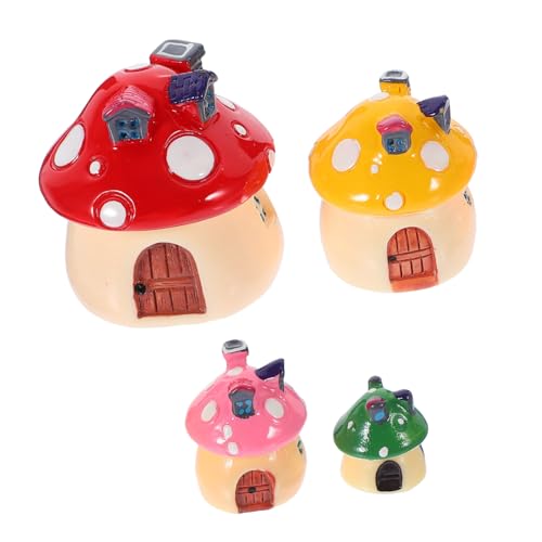 Ciieeo 4 Stück Mikro-Landschaftsverzierung Mini-Fee Solarleuchten für den Garten im Freien tooniesfiguren Cute Decor Mikro-Landschafts-Pilzhaus-Dekore Cartoon pilzförmiges Harz von Ciieeo