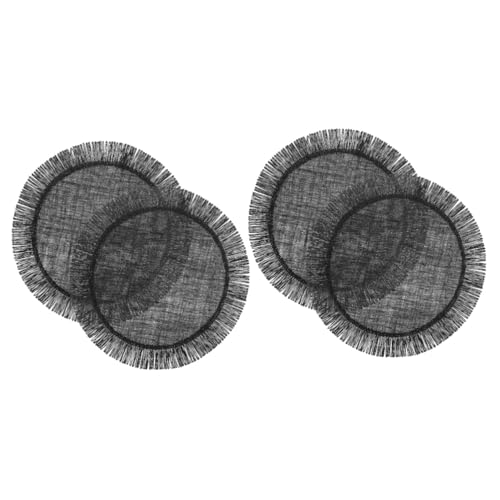 Ciieeo 4 Stück Quaste Sackleinen Tischsets gewebtes Trinkpad Tischset weben Weihnachtsuntersetzer runde Tischsets Rattan-Tischsets Tischset im gewebten Stil Isolierung Matte Jute von Ciieeo
