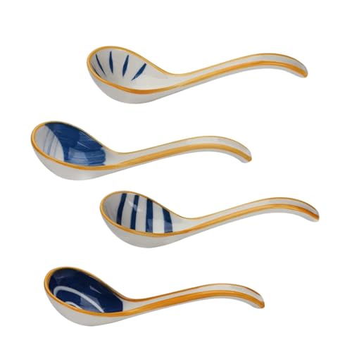 Ciieeo 4 Stück Teiliges Asiatischer Keramik Suppenlöffel Japanischer Stil Lebensmittelecht Hitzebeständig Ergonomisch Geformt für Dumplings Pho Ramen und Chinesische Küche von Ciieeo