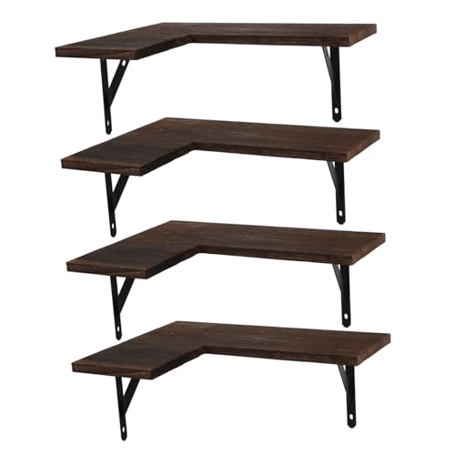 Ciieeo 4 Stück Teiliges Eck wandregal aus Holz Schwebende Holzablage Platzsparend Natürliches Design Vielseitig für Wohnzimmer Schlafzimmer Bad Stabile Wandmontage Rustikale Optik von Ciieeo