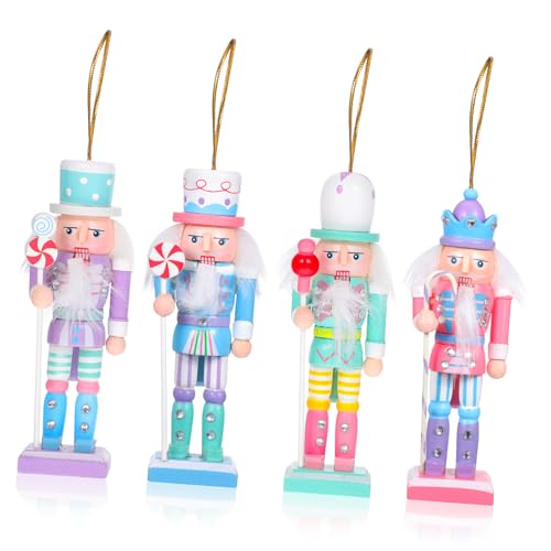 Ciieeo 4 Stück Teiliges Hölzernes Figur mit Aufhängung Robuste Weihnachtsdeko für Baum und Tisch Farbenfrohe Handgefertigte Figuren Langlebige Indoor Ornamente für Festtage von Ciieeo