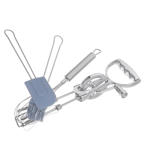Ciieeo 4 Stück Teiliges Manuelles Edelstahl-ei-schlaggerät Set mit Drehbarem Handmixer Hitzebeständigem Silikonpinsel und Spatel Vielseitiges Küchenwerkzeug für Backen Mischen und von Ciieeo