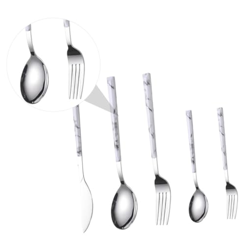 Ciieeo 5 Stück Teiliges Edelstahl Besteckset mit Marmor Optik Enthält Messer Gabel Löffel Teelöffel und Teegabel Rostfrei Langlebig und Gesund für Täglichen Gebrauch Beim Verzehr und von Ciieeo
