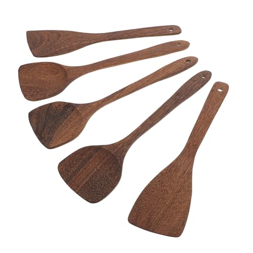 Ciieeo 5 Stück Teiliges Holz kochlöffel Langem Griff Natürliche Langlebige Küchenutensilien zum Servieren und Rühren Praktische Kochschaufeln mit Aufhängeöffnung für Haushalt und von Ciieeo