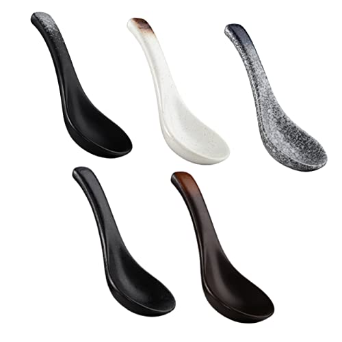 Ciieeo 5 Stück Teiliges Japanische Keramiklöffel für Suppe und Sauce Multifunktionale Kleine Porzellan Esslöffel in Retro Design Spülmaschinenfest Leicht und Platzsparend für Haushalt von Ciieeo