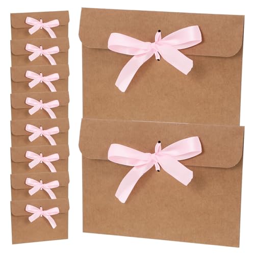 Ciieeo 50 Stück Vintage Kraftpapier Umschläge mit Dekorativer Schleife Vielseitige Einladung Briefumschläge für Hochzeit Geburtstag Abschlussfeier Babyparty Langlebig und Elegant von Ciieeo