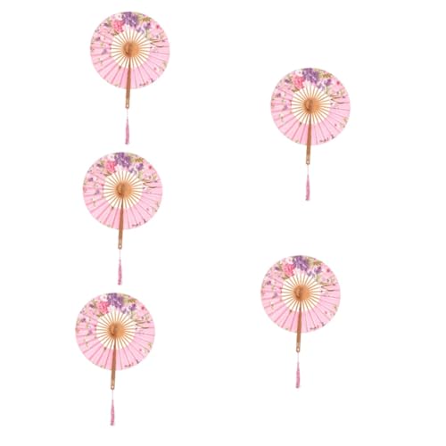 Ciieeo 5St Alter Fächer die chinesen khimar Hijab Pinker Handventilator Lüfter Chinesischer Vintage-Faltventilator Dekorativer Faltfächer Japanischer Stil Requisiten handhaben Bambus Rosa von Ciieeo