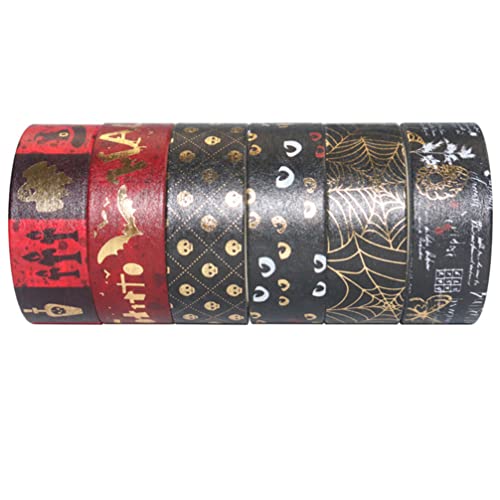 Ciieeo 6 Pcs Halloween Washi Tape Set Schwarz- Gold- Fledermaus- Schädel- Schädel- Spinnen- Webpapier- Klebeband Halloween Craft Wicking Tape Diary Aufkleber für Scrapbook Planer von Ciieeo